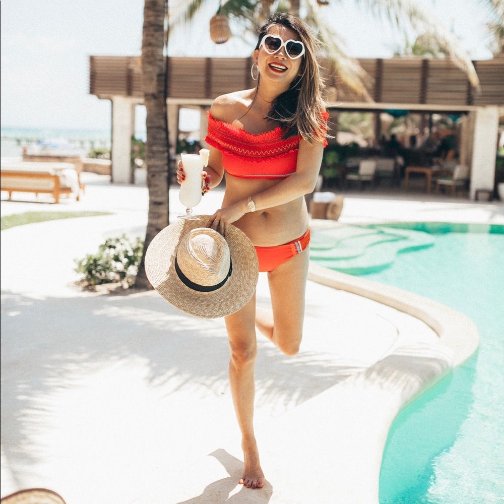 Red Carter Embroidered Stitching Bikini